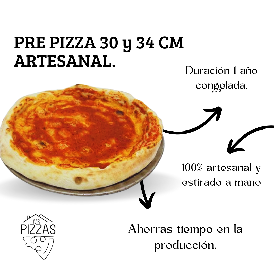 Pre Pizza Base de Masa - 30 cm con Salsa de Tomate Congelada