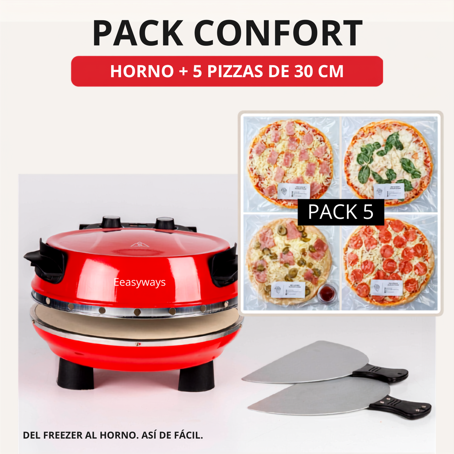 Pack Confort 5 — Horno EasyWays + 5 Pizzas de 30 cm